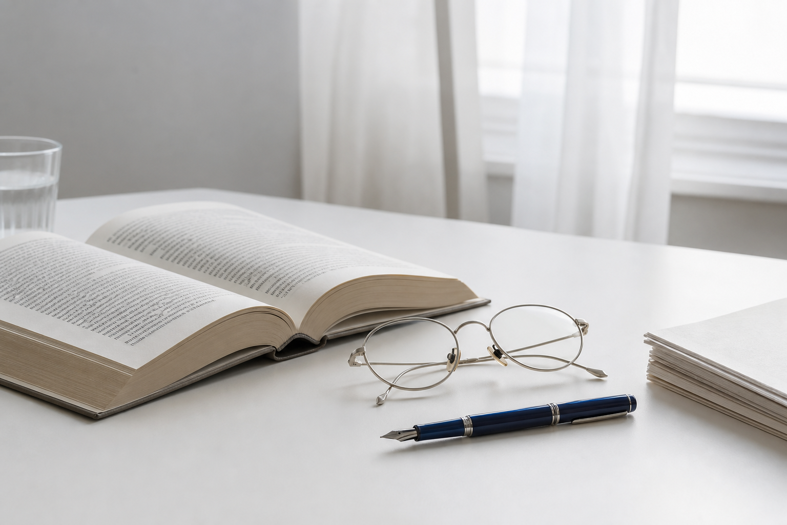 Schreibtisch mit Büchern und Brille als Symbol für den Schuldienst